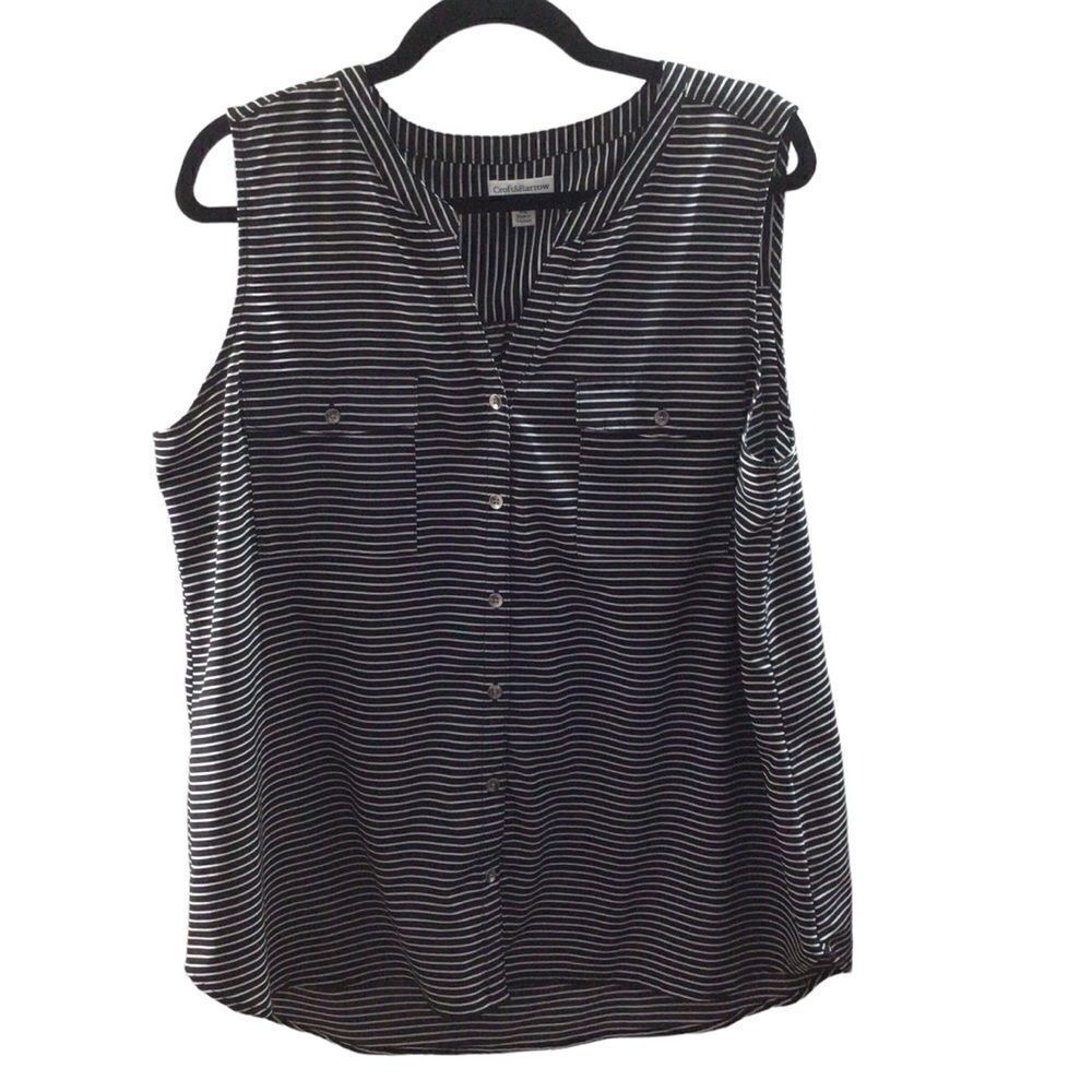 SALE Women's Croft & Barrow Striped Button Front‎ Sleeveless Blouse XL
